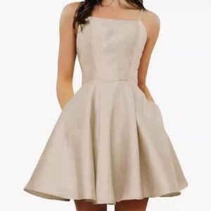 COPY - Champagne satin dress  sz 6 w/pockets. Cocktail, homecoming, prom dress